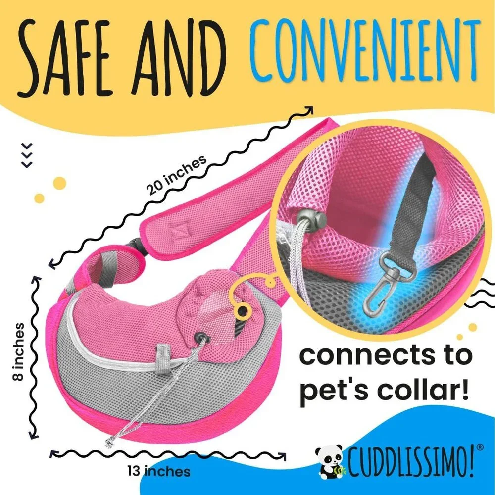 Pink Pet Sling for Small Dogs, Toy Breeds/Cats (Under 6lbs) For Hands Free Walks